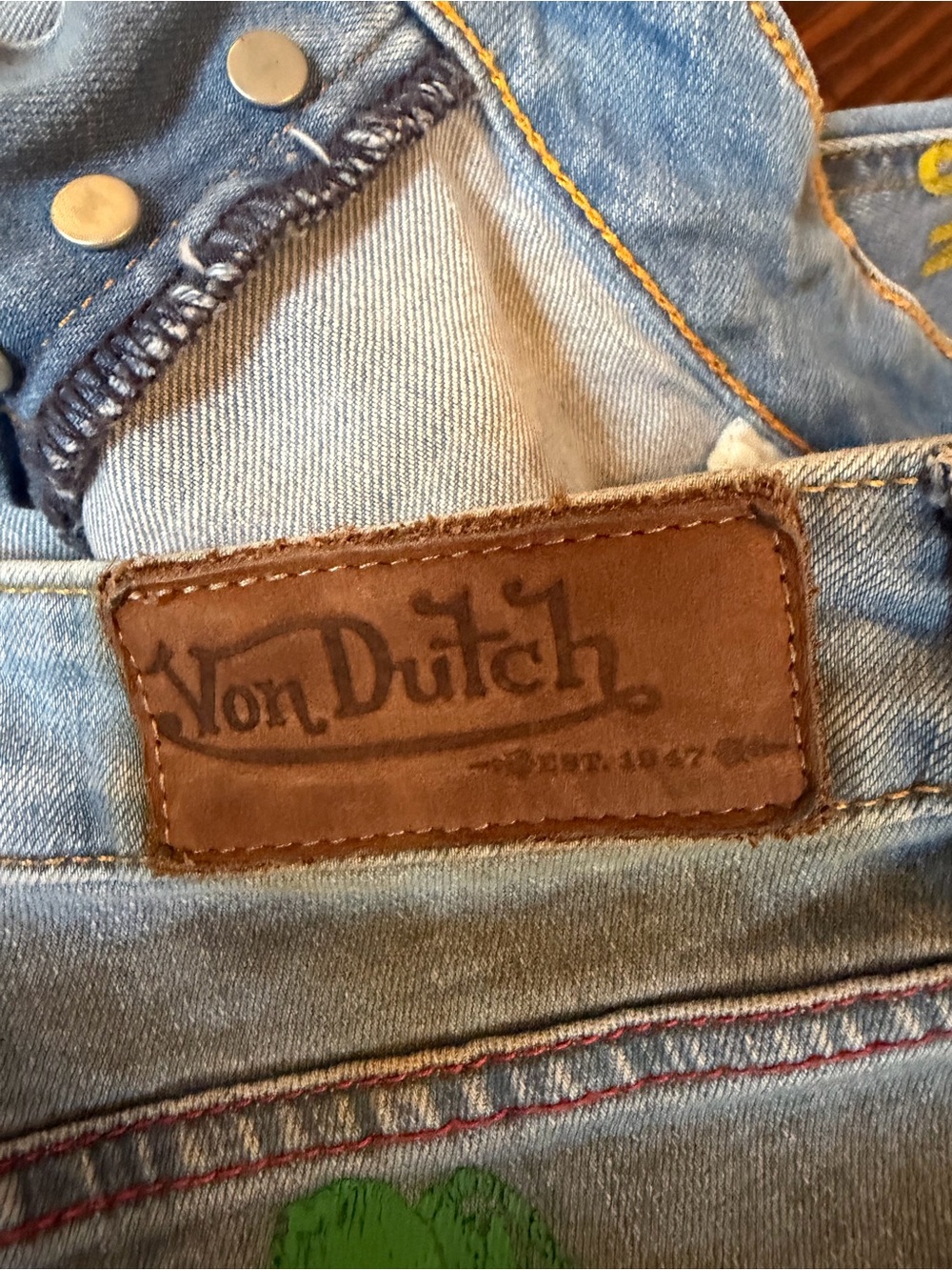 Von Dutch Light Blue Flare Jeans with Multicolor Logos - Picture 5 of 6